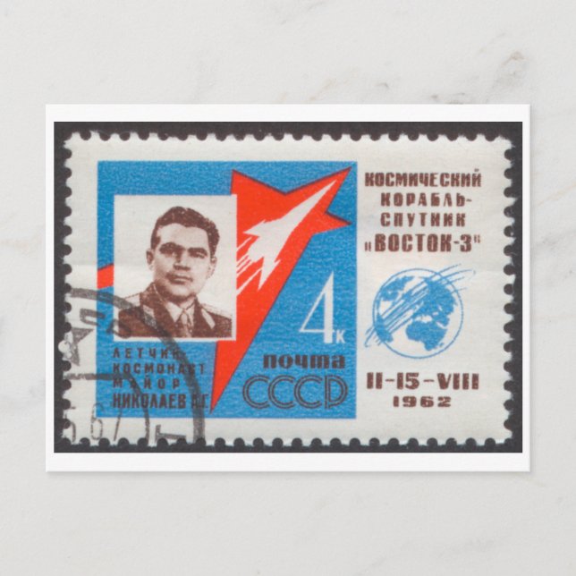 Postal Andrian Nikolayev Vostok 3 sello URSS (Anverso)