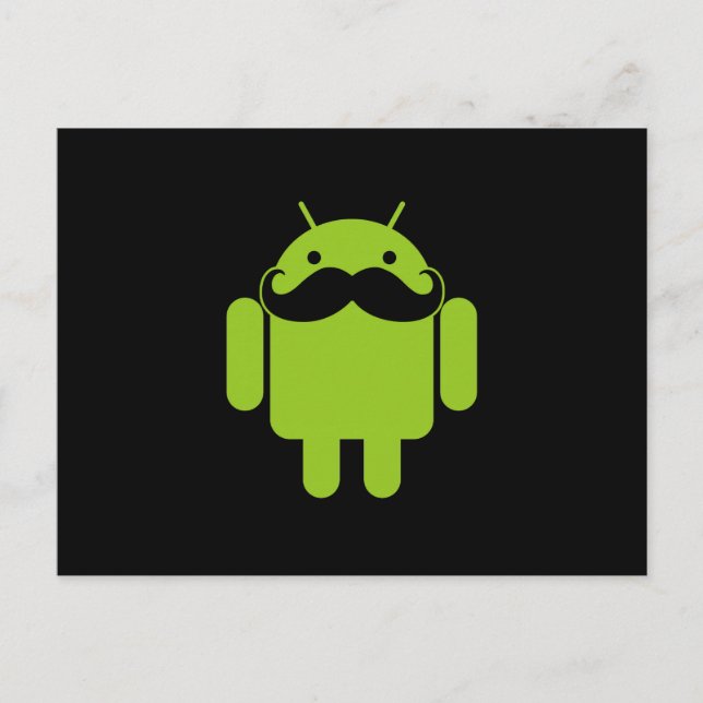 Postal Android Robot Mustache Style sobre negro (Anverso)
