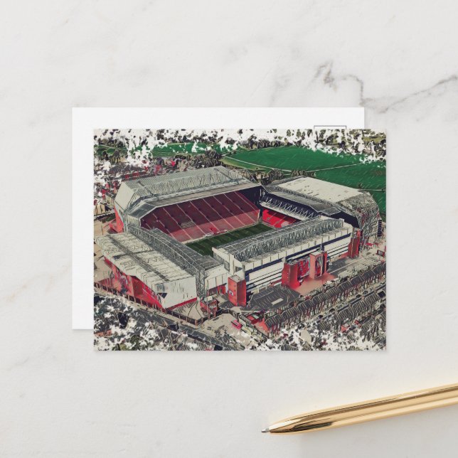 Postal Anfield Stadium Liverpool - Artistic Watercolour (Anverso/Reverso In Situ)