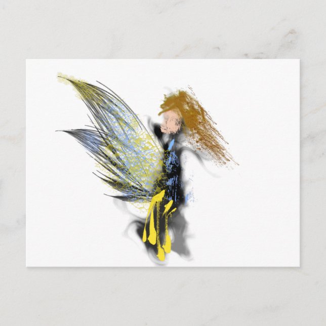 Postal Ángel abstracto en azul y amarillo (Anverso)
