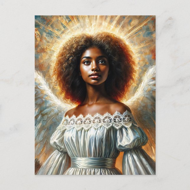 Postal Ángel afroamericano con halo (Anverso)