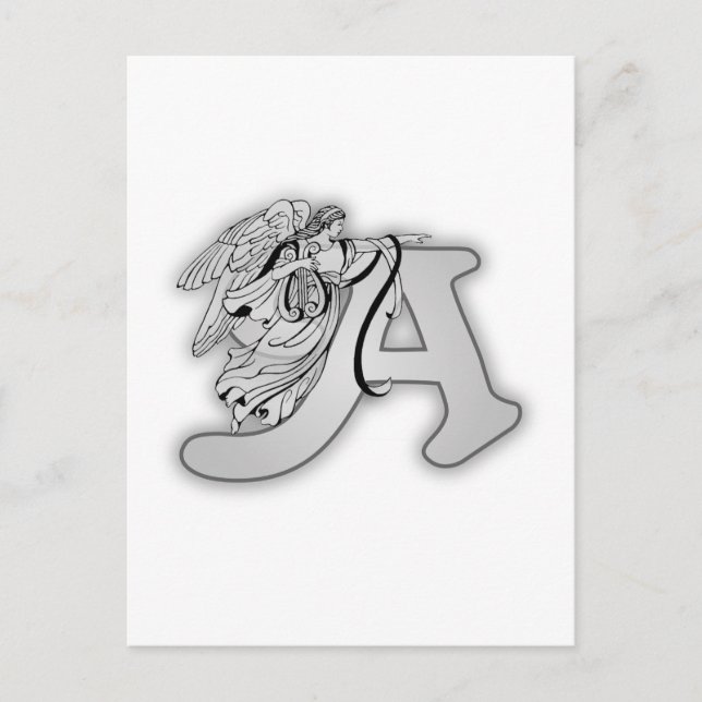 Postal Ángel Alphabet A Monograma Inicial (Anverso)