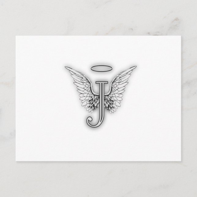 Postal Angel Alphabet J Letra Inicial Wings Halo (Anverso)