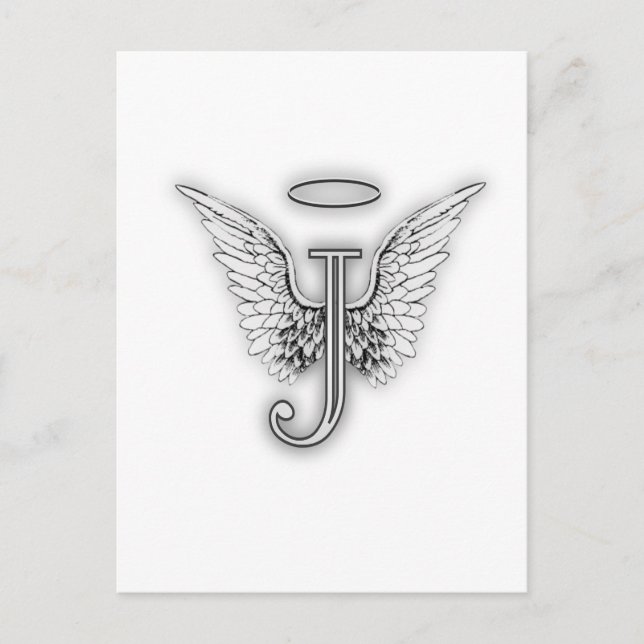 Postal Angel Alphabet J Letra Inicial Wings Halo (Anverso)