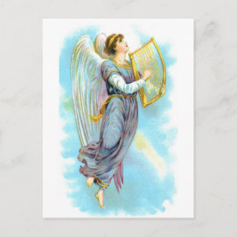 Postal Ángel Azul Y Arpa