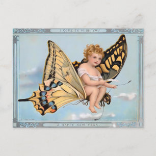 Postal Ángel bebé mariposa victoriana