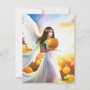 Postal Ángel Calabaza Alas Otoño Bello Fantasía Arte