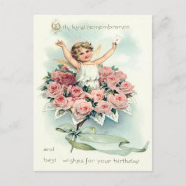 Postal Angel Cherub Bouquet de Rosas