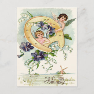 Postal Angel Cherub Horseshoe Forget-Me-Not