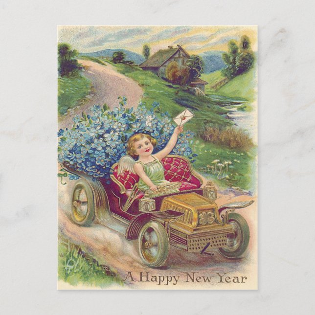 Postal Angel Cherub Nomeolvides Coche (Anverso)