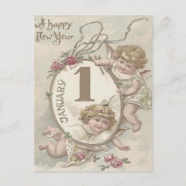 Postal Angel Cherub Rosa (Anverso)