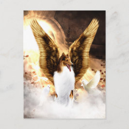 Postal Ángel collie alado en el cielo del perro