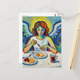 Postal Ángel Colorido en el Desayuno