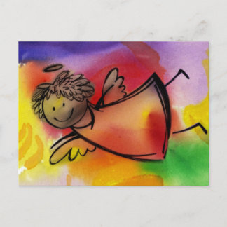 Postal Ángel colorido que vuela