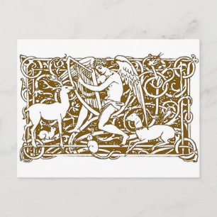 Postal Ángel con arpa