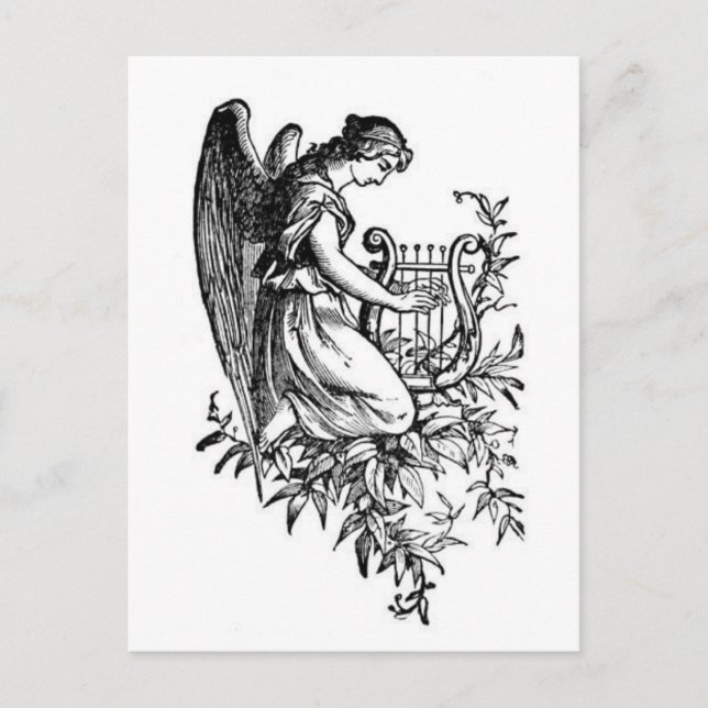 Postal Ángel Con Arpa Y Flora (Anverso)