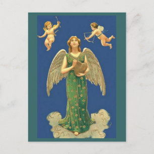 Postal Ángel Con Corazón Y Cupido