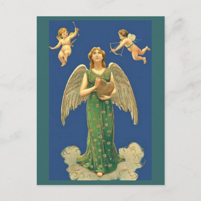 Postal Ángel Con Corazón Y Cupido (Anverso)