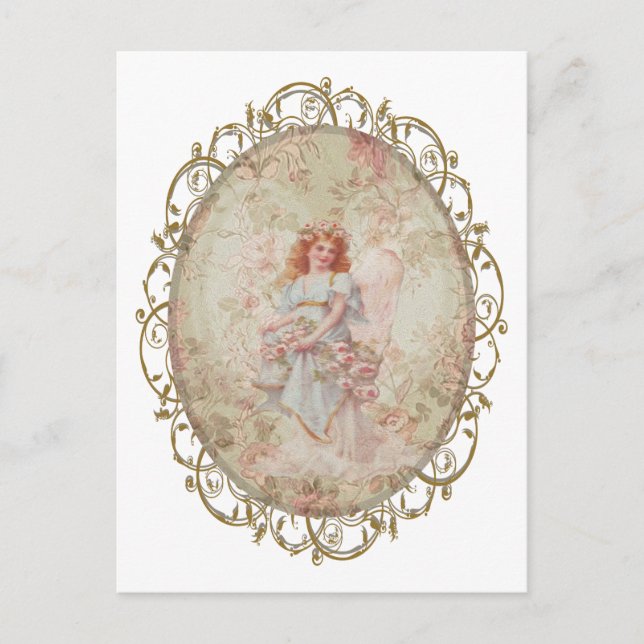 Postal Ángel con flores (Anverso)