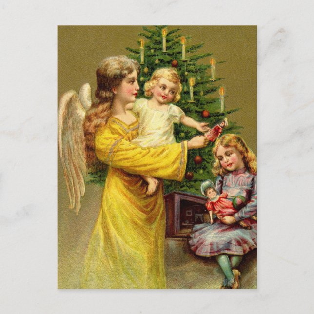 Postal Ángel con niños y árbol (Anverso)