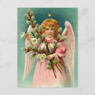 Postal Ángel con vestido rosa bonito