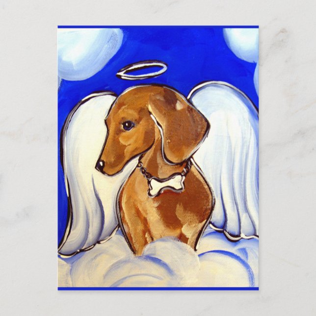 Postal Ángel Dachshund Rojo (Anverso)