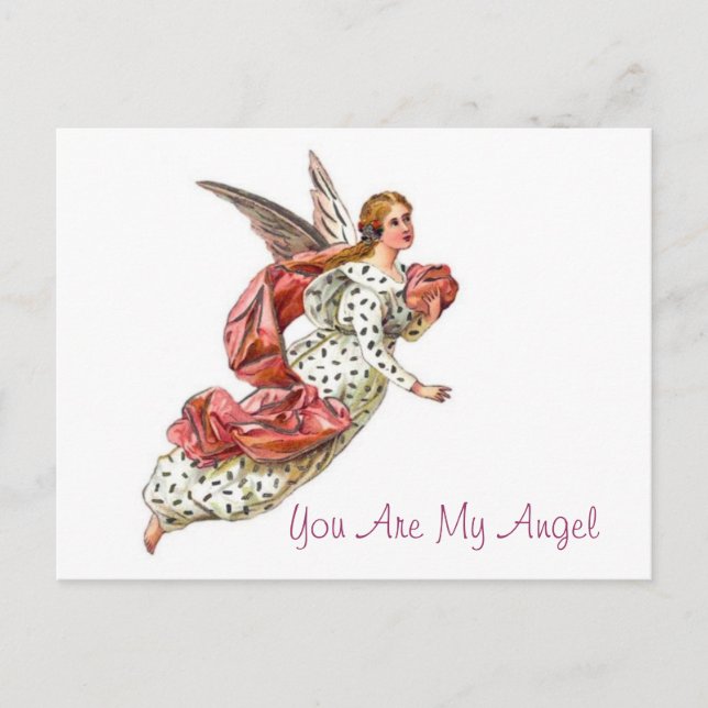 Postal Ángel de bonito con cinta rosada (Anverso)