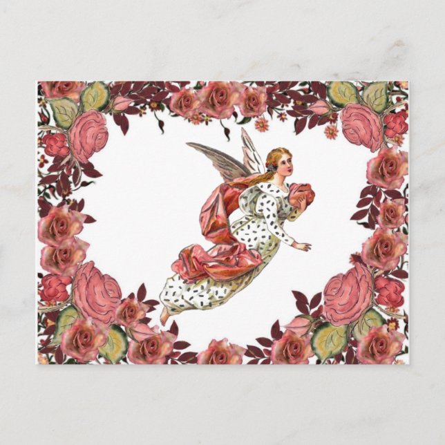 Postal Ángel de bonito con cinta rosada (Anverso)