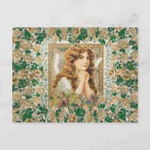 Postal Ángel de cosecha con rosas amarillas