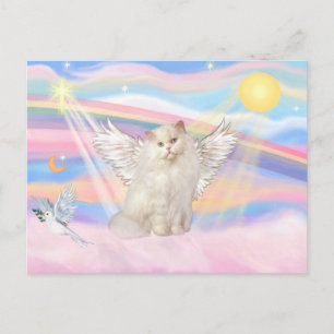Postal Ángel de gato persa blanco en las nubes