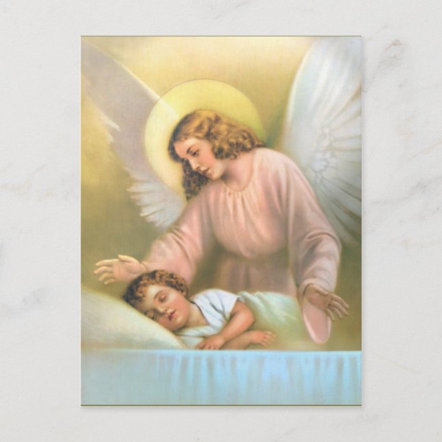 Postal Ángel de guarda con el niño (Anverso)