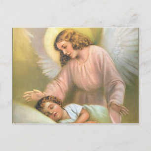 Postal Ángel de guarda con niño