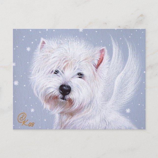 Postal Ángel de invierno (Westie) (Anverso)