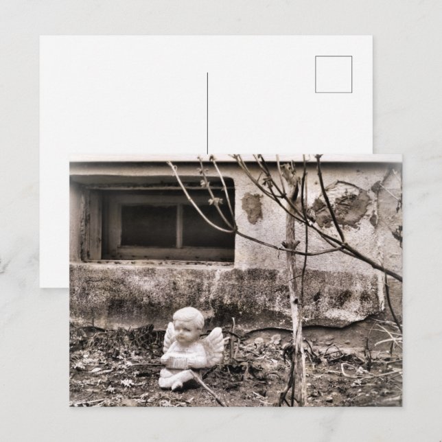 Postal Ángel de la caja fuerte en tonos de sepia en el ja (Anverso / Reverso)