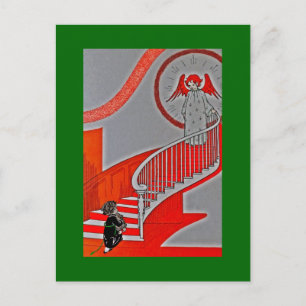 Postal Ángel de la guarda niño y osito de peluche