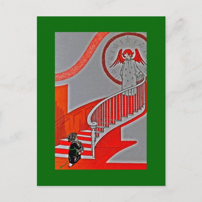 Postal Ángel de la guarda niño y osito de peluche (Anverso)