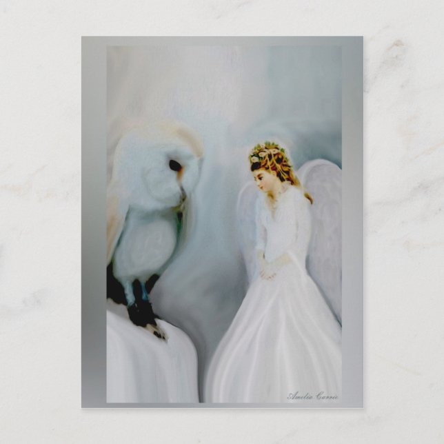 Postal Ángel de la guarda y búho (Anverso)