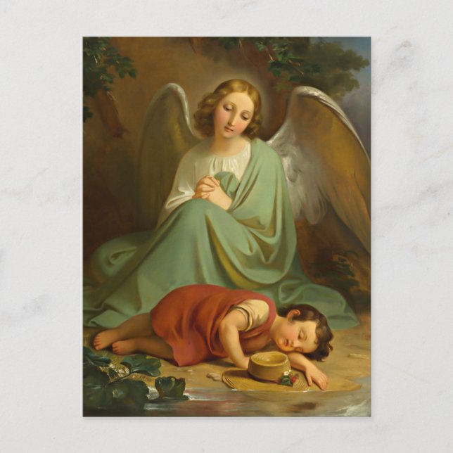 Postal Ángel de la guarda y niño durmiendo (Anverso)