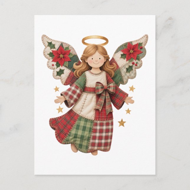 Postal Ángel de Navidad con Estrellas Doradas (Anverso)