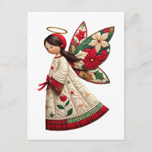 Postal Ángel de Navidad con flores festivas