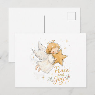 Postal Ángel de Navidad en acuarela con estrella