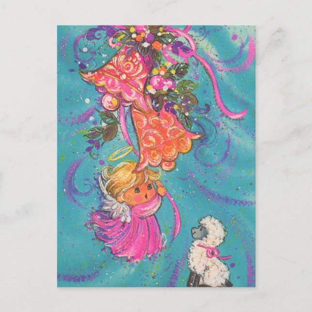 Postal Ángel de Navidad retro festivo (Anverso)