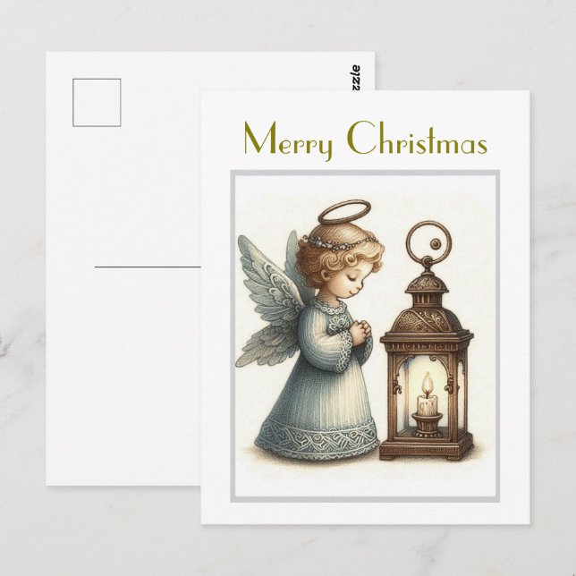 Postal Ángel de Navidad vintage adorable (Anverso / Reverso)