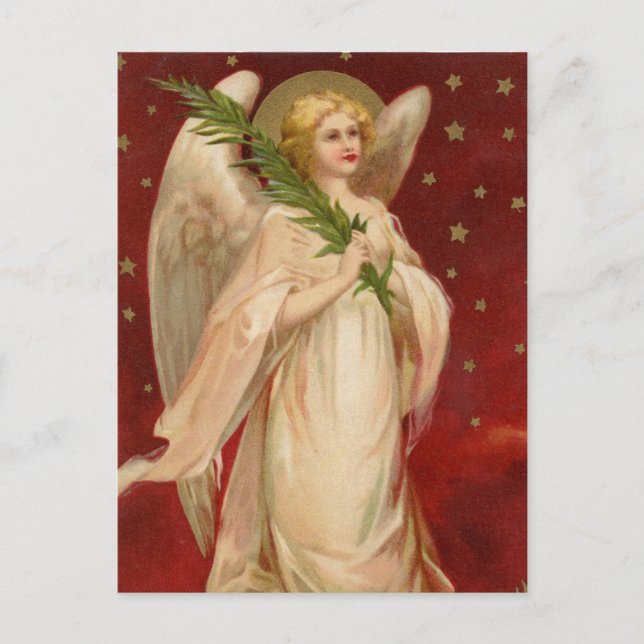 Postal Angel de Navidades Victorianos de Oro Rojo (Anverso)