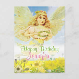 Postal Ángel del feliz cumpleaños con la guirnalda