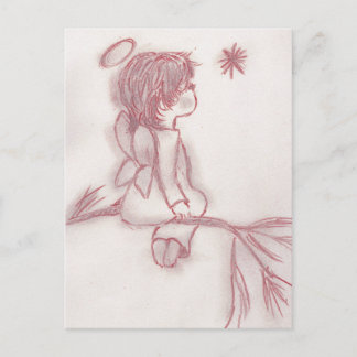 Postal Ángel deseando una estrella - rojo y blanco