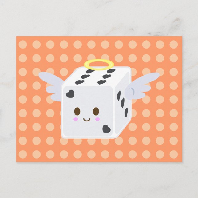 Postal Angel Dice con corazones (Anverso)