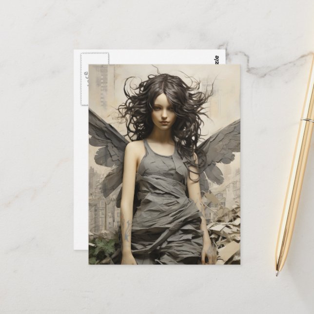 Postal Ángel en gris (Anverso/Reverso In Situ)