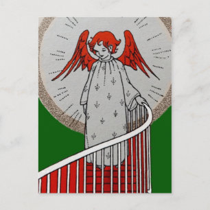 Postal Ángel en la cima de las escaleras