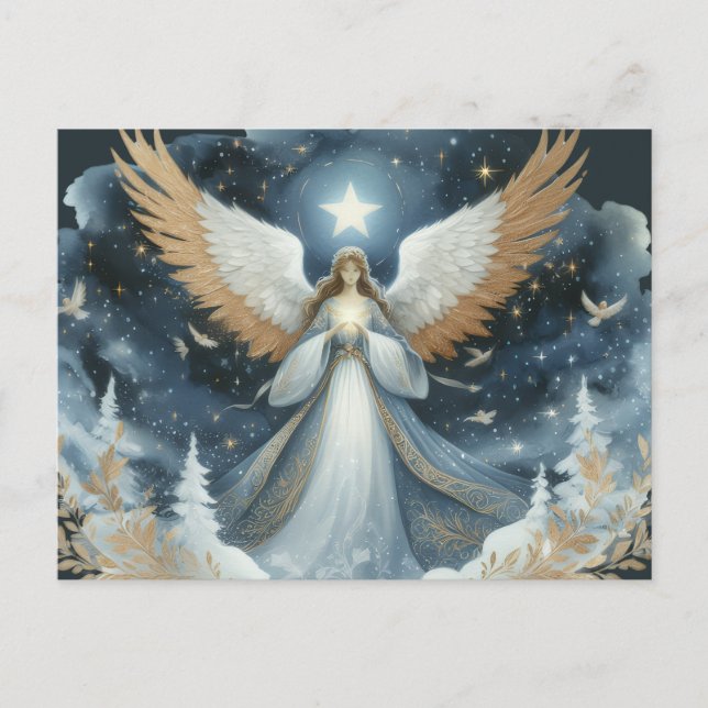 Postal Ángel en la noche de Navidad hermoso (Anverso)